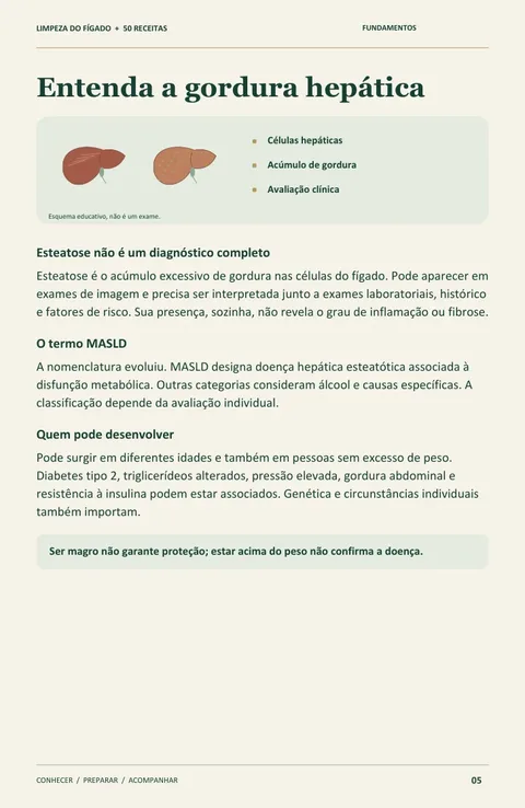 Página do guia sobre gordura hepática