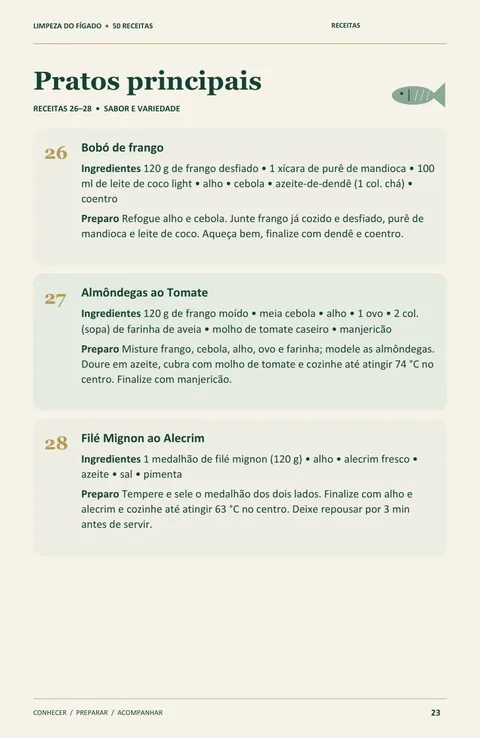 Página com três receitas de pratos principais